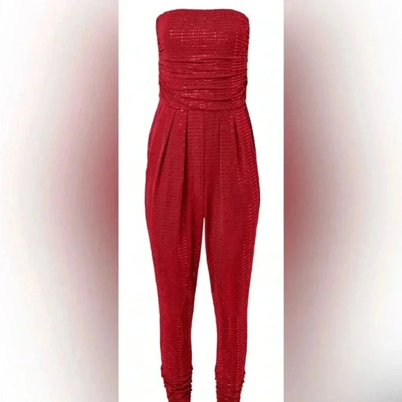 Roched Red Sequin Jumpsuit - Picture 14 of 14